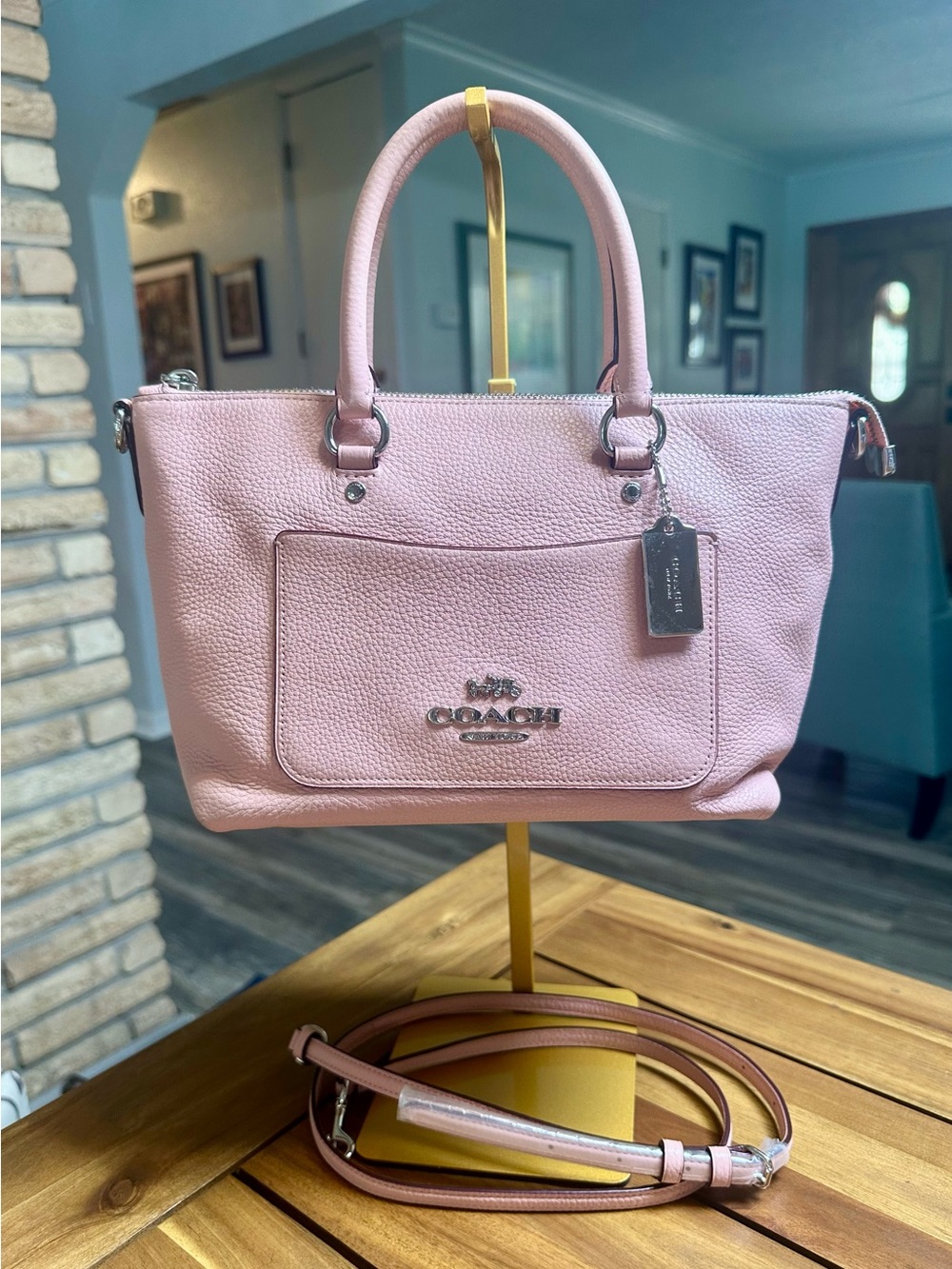 Coach Pink Pebbled Leather Mini Emma Crossbody Satchel